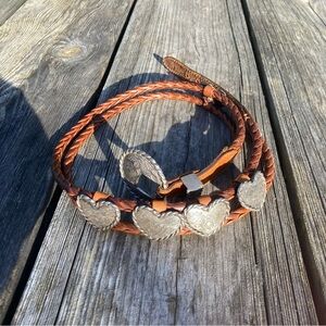 Rare Brighton 1993 silver hearts concho Braided Leather Belt